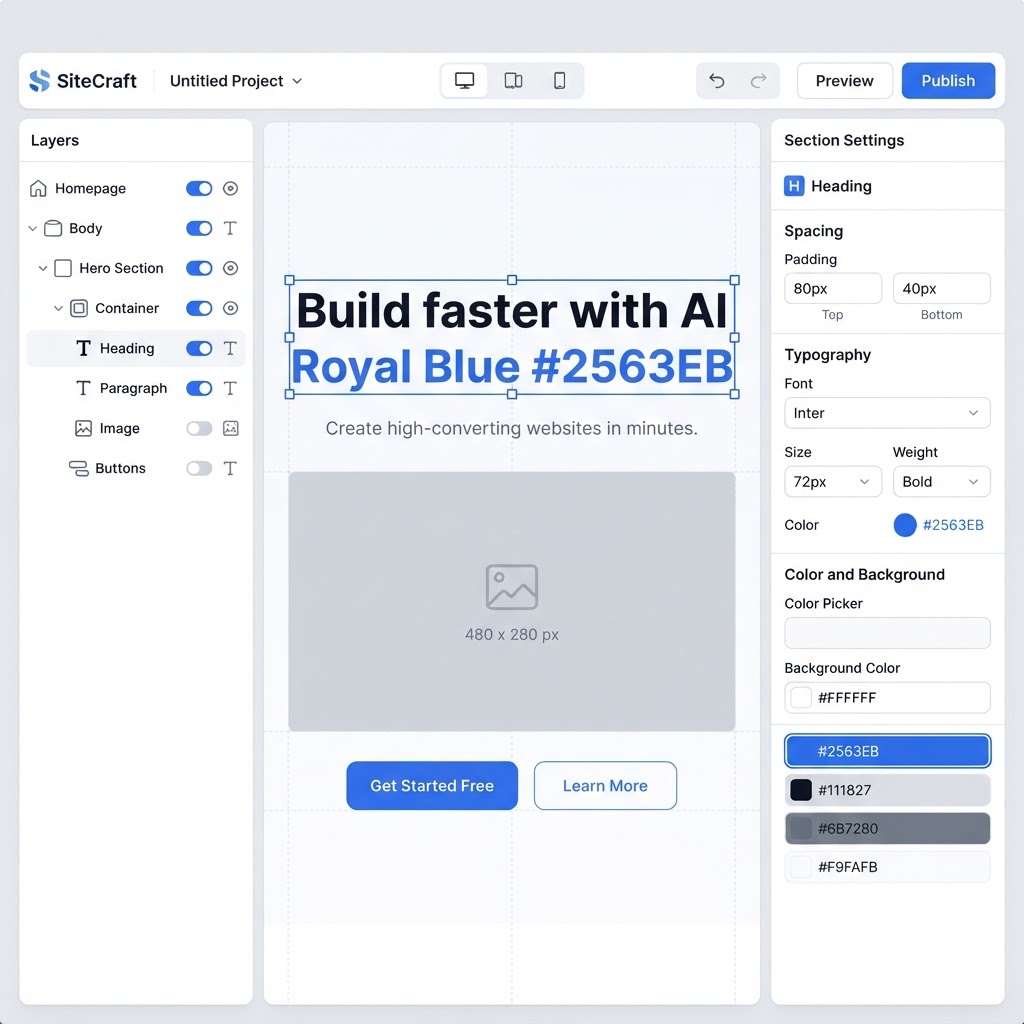 ProtoPal visual editor composing a landing page