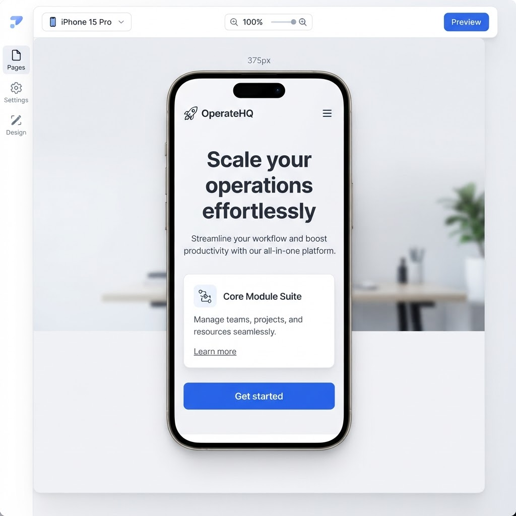 Responsive mobile preview of a generated page